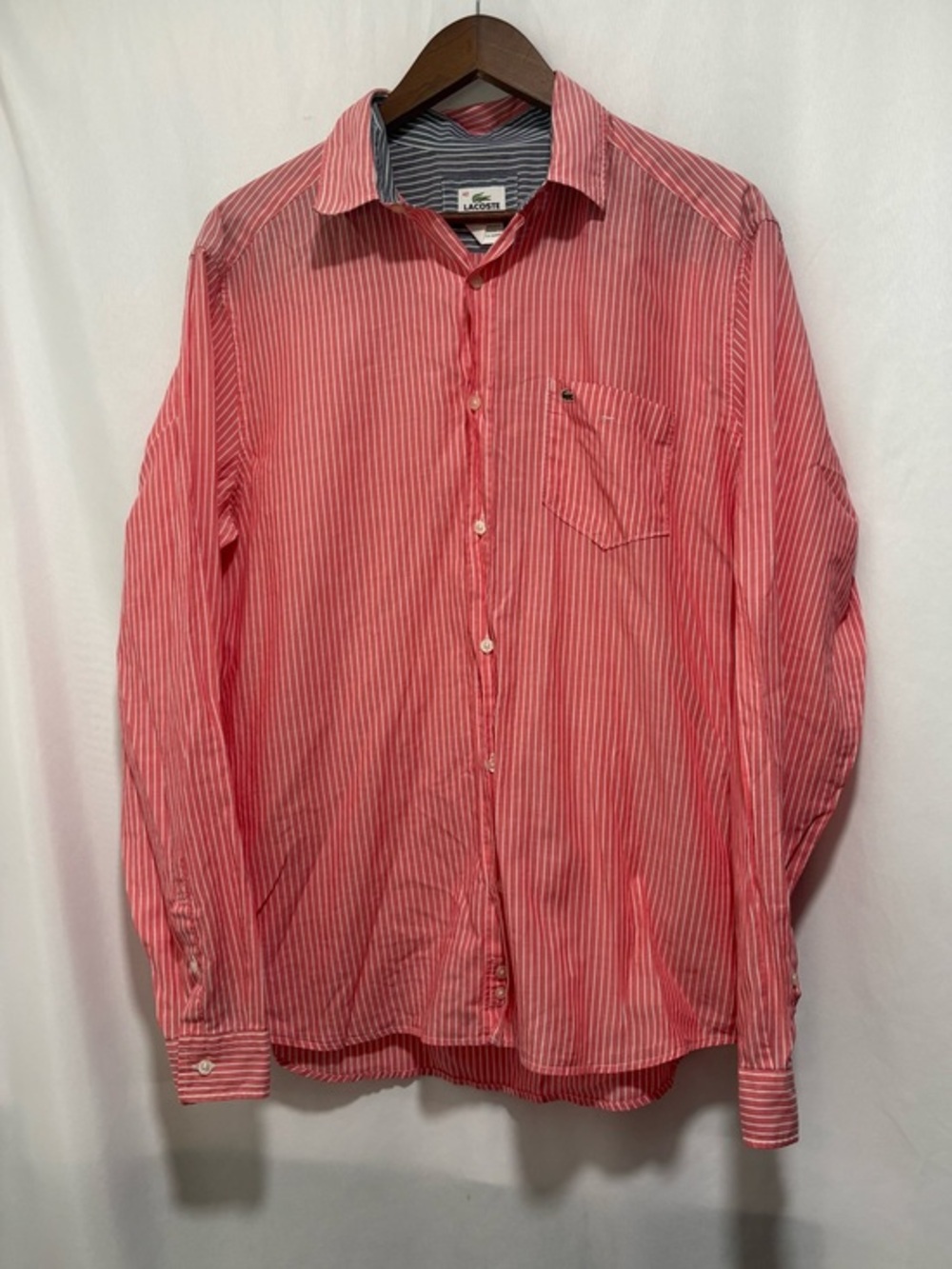 Lacoste Slim Tailored Fit‎ Pink Stripe Men’s Button Down Shirt Size 42/L